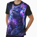 Cosmic Galaxy Cat with Headphones Neon Purple Space Art by ThePixelMind