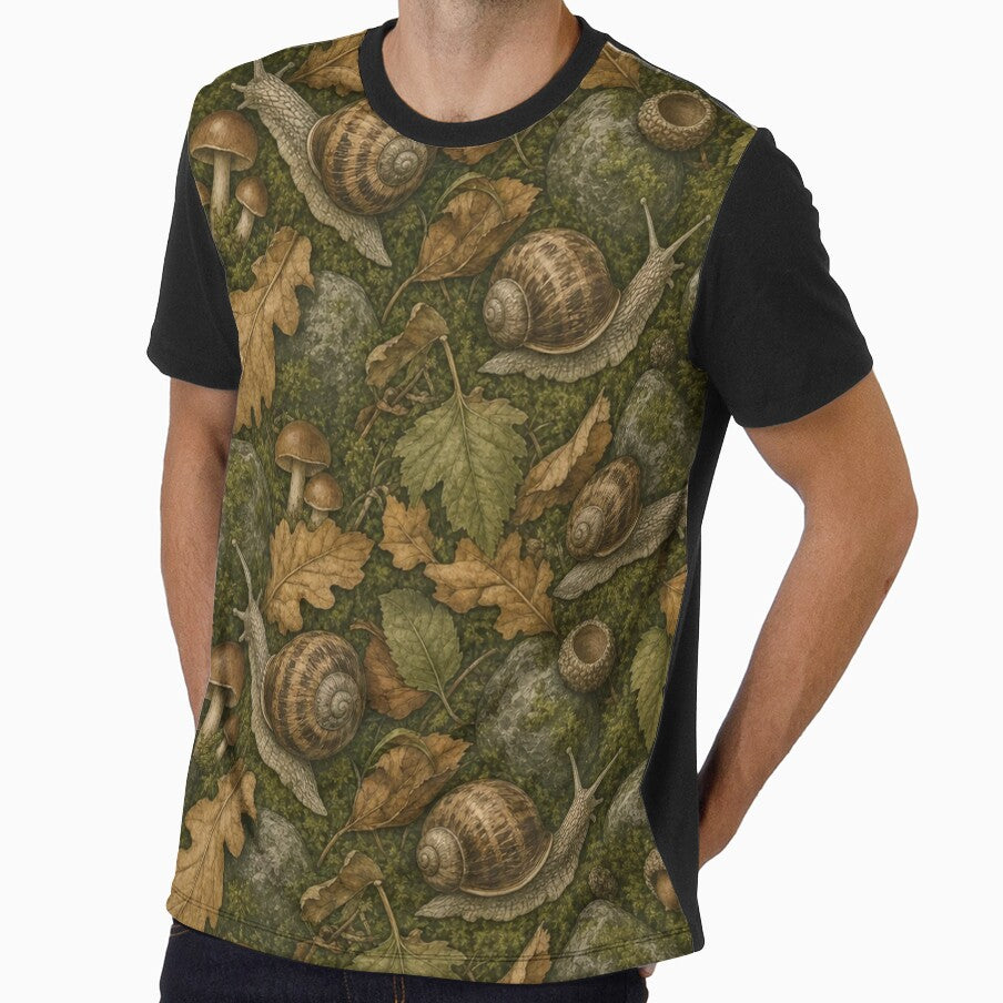 Goblincore Snails Moss And Forest Floor Seamless Pattern Olive Green by StickyGuys