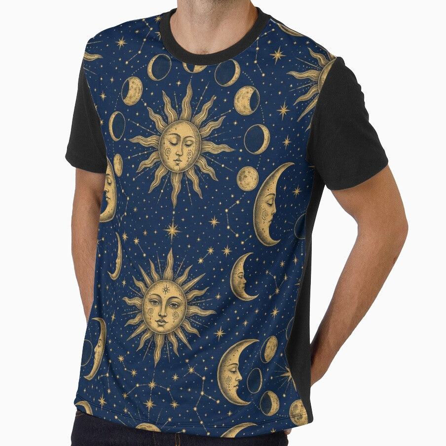 Celestial Tarot Suns Moons And Lunar Phases Seamless Pattern Midnight Blue by StickyGuys
