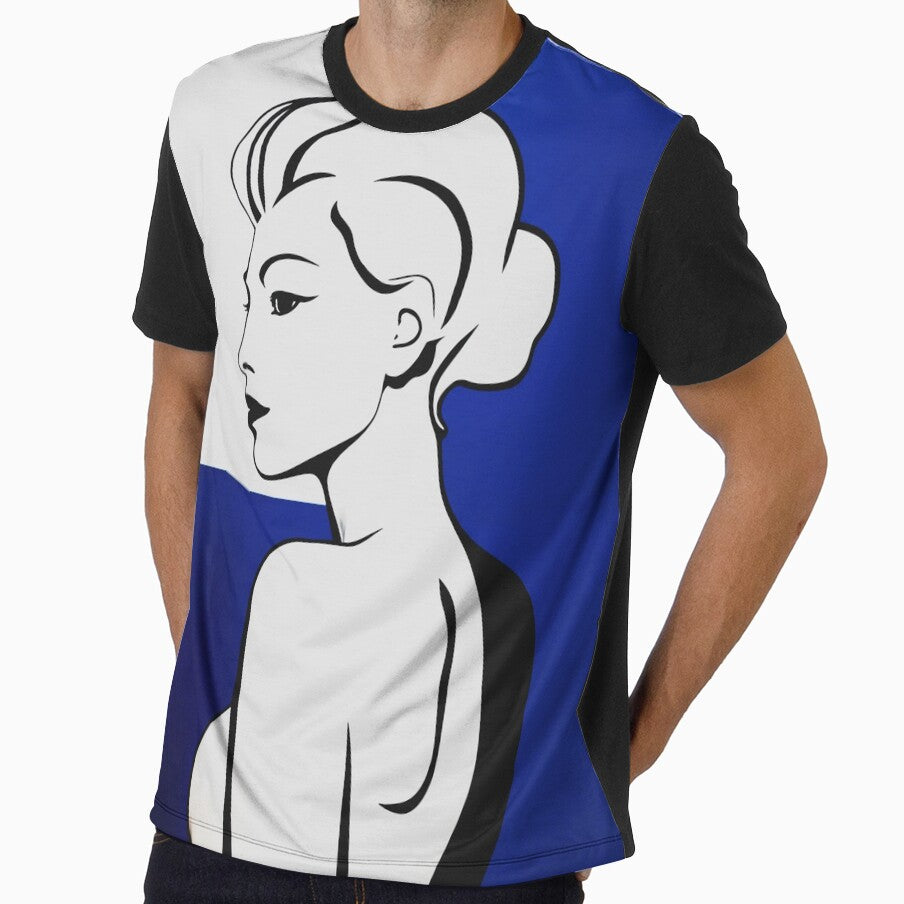 Black and White Minimalist Woman on Blue Background by SplashTastic