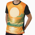 Retro Sun Beach Ocean Mountains Sky AI Art 1 of 4 by Beachy