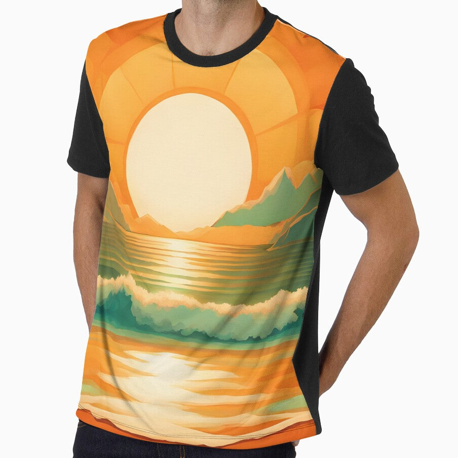 Retro Sun Beach Ocean Mountains Sky AI Art 1 of 4 by Beachy
