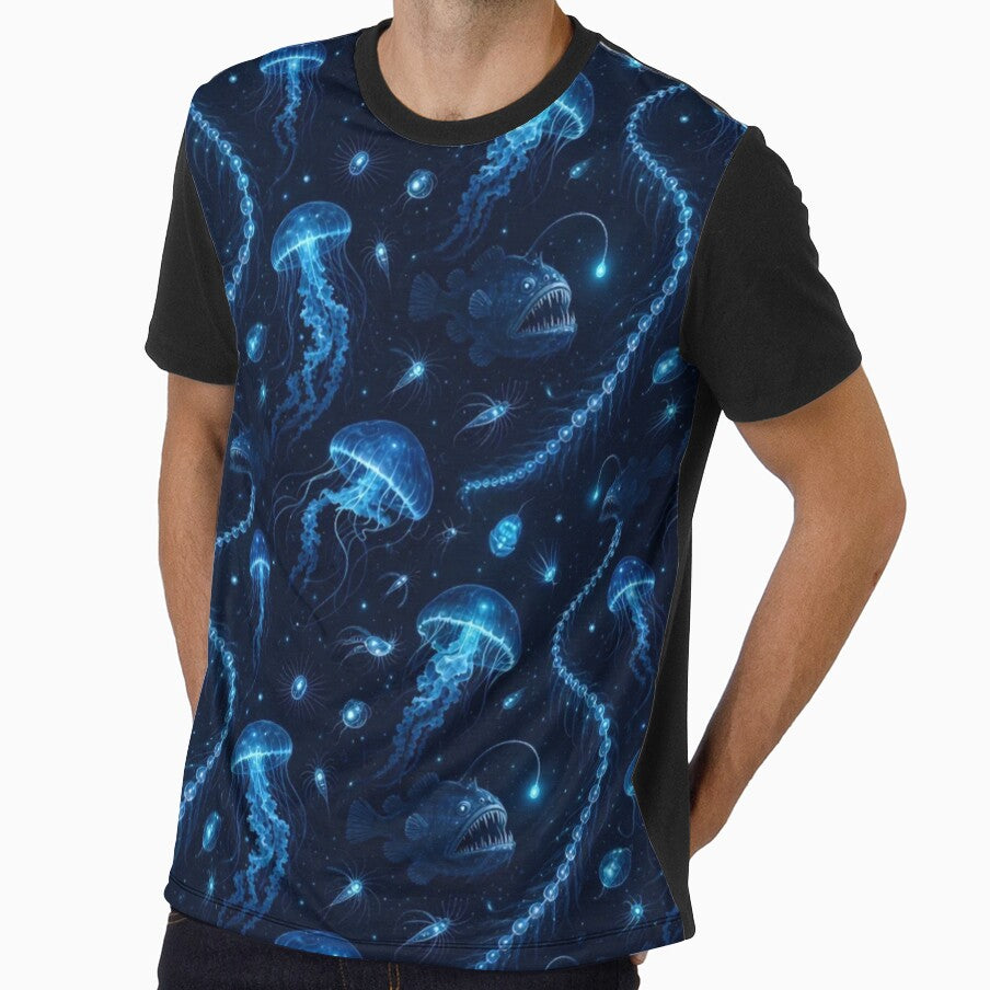 Bioluminescent Deep Sea Creatures Drifting Seamless Pattern | Abyssal Blue by StickyGuys