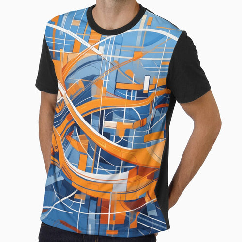 Abstract art Orange shapes on blue background by GreissDesign