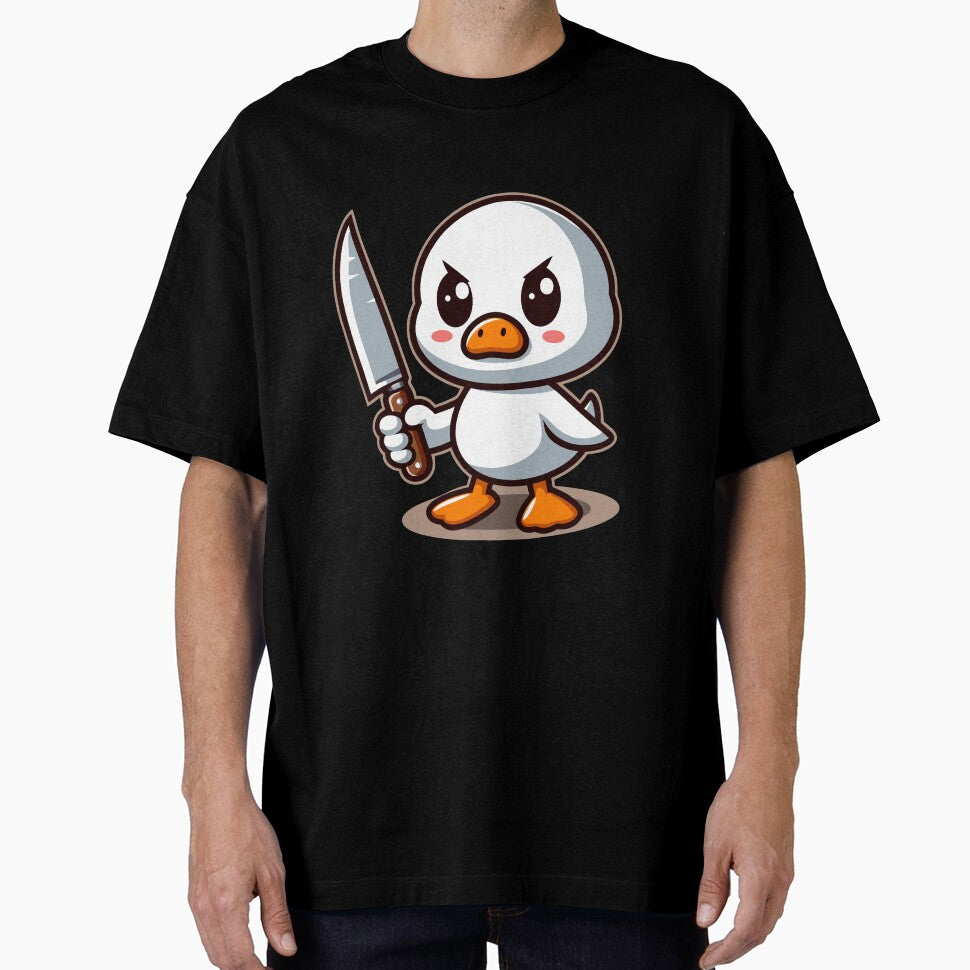 Cute angry duck with knife by Emegan Print Art