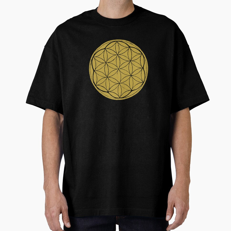 Flower of Life Linocut - Saffron + Coal by Irene Estelle