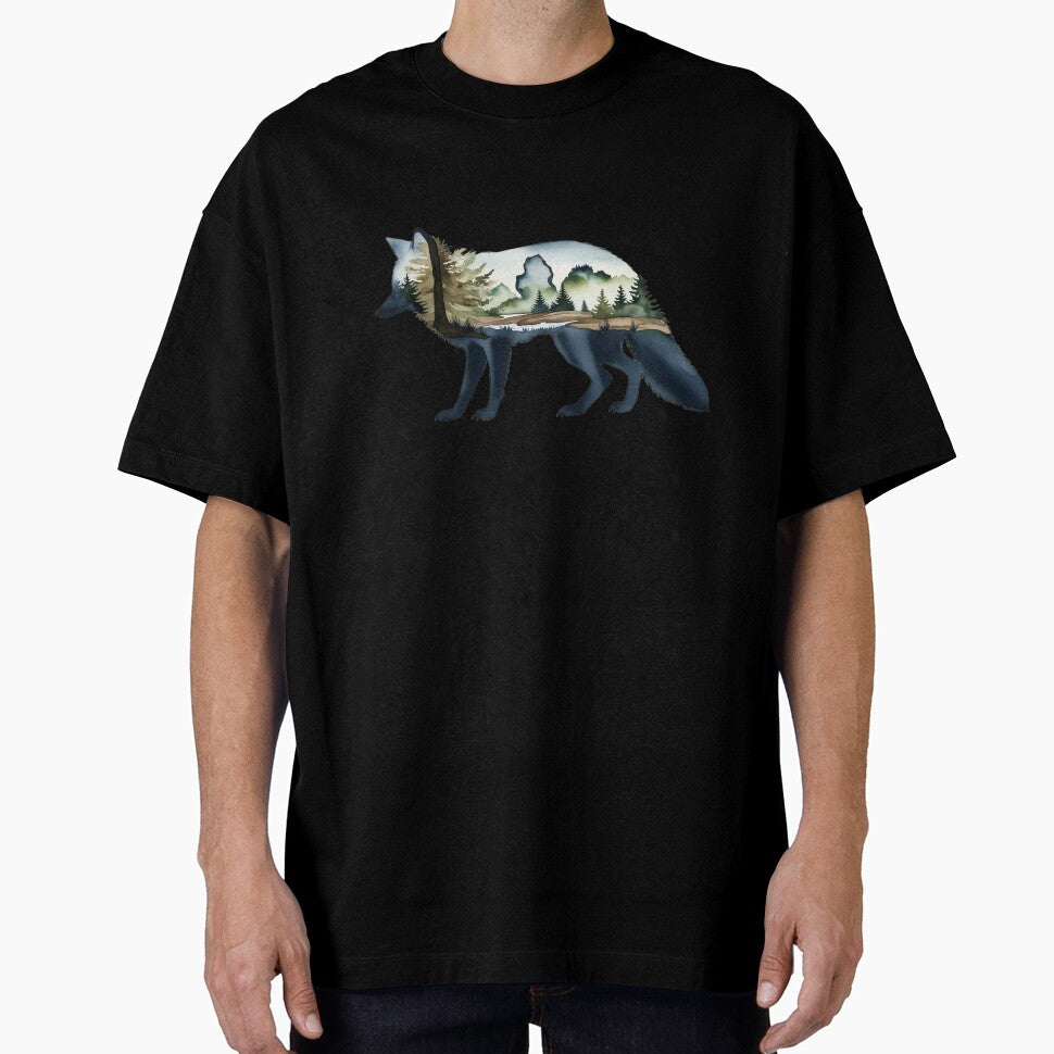 Fox Silhouette with inlay watercolor nature scene of a National Park, Forest, Trees Save Wilderness for Wildlife Hiking Camping Classic T-Shirt sticker by Mama.Does.Designs