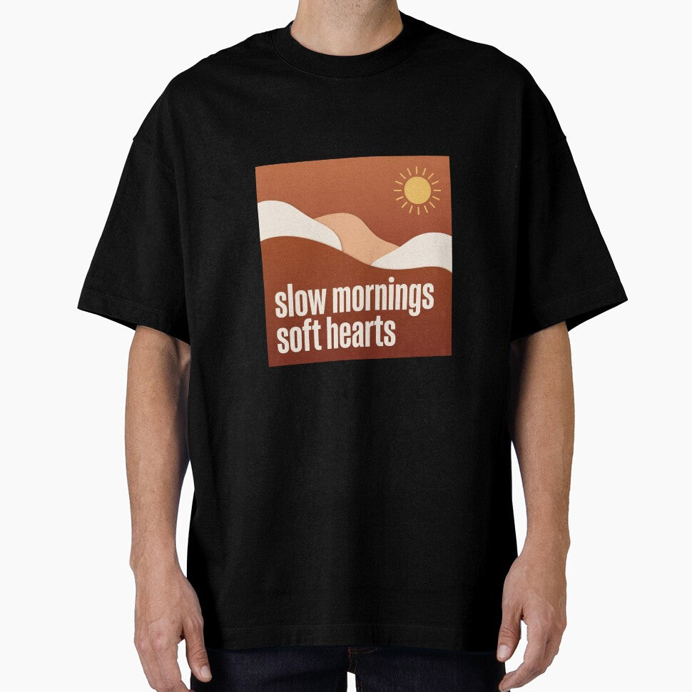 Slow Mornings Soft Hearts – Warm Minimalist Spiritual Typography Design by CosmicQuietStudio