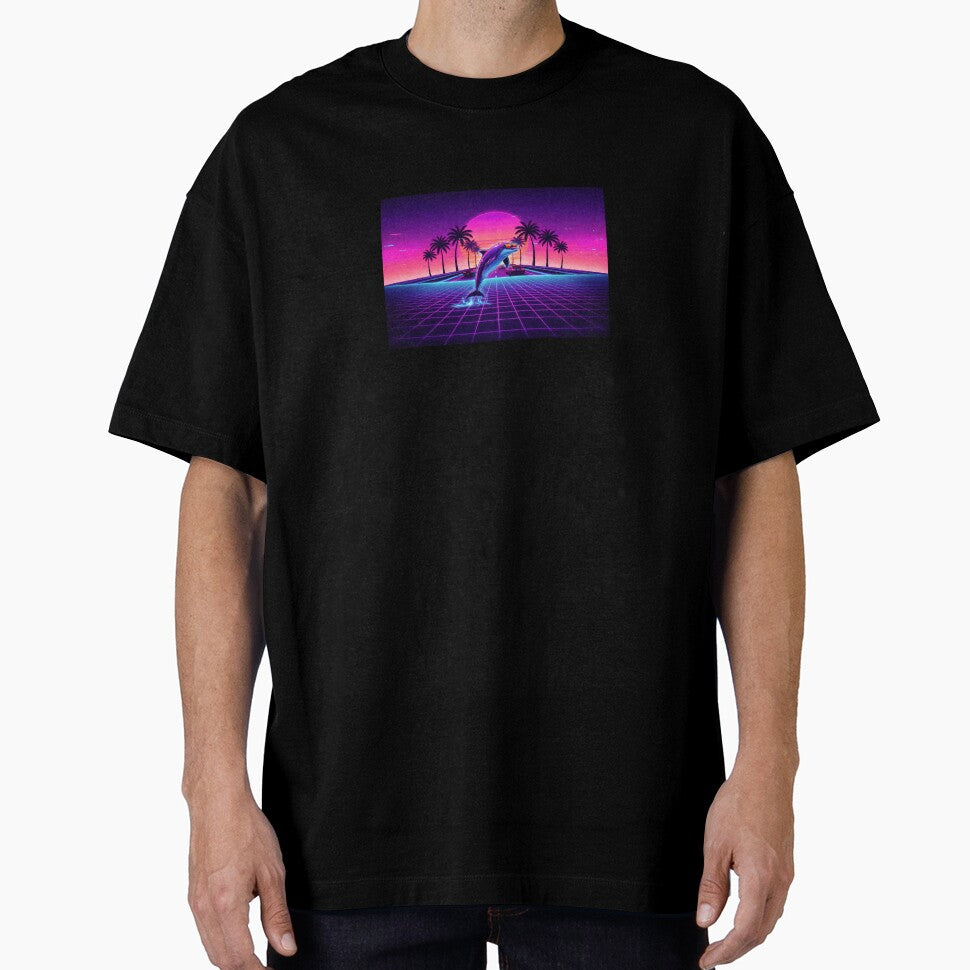 Retro Synthwave Dolphin Sunset - 80s Neon Aesthetic by DolphinWave