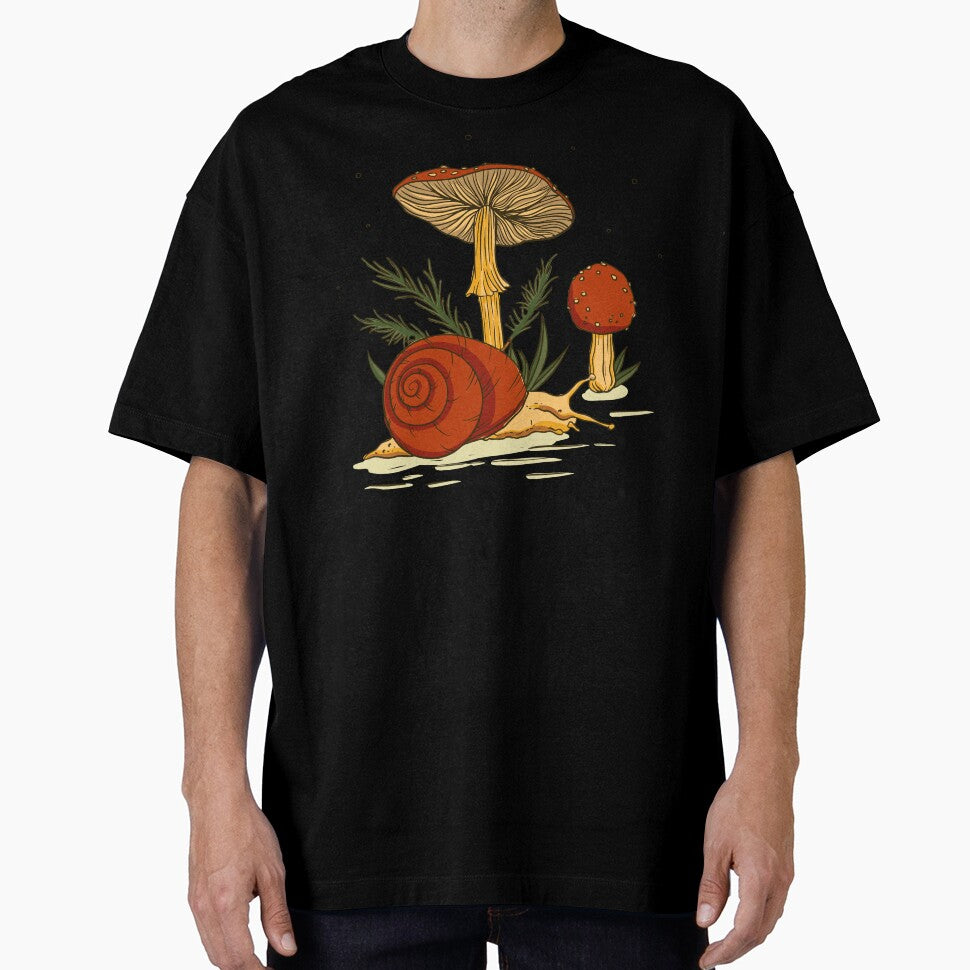 Vintage Snail And Mushroom Dark Botanical Cottagecore Forest Floor Illustration by DERA RAY