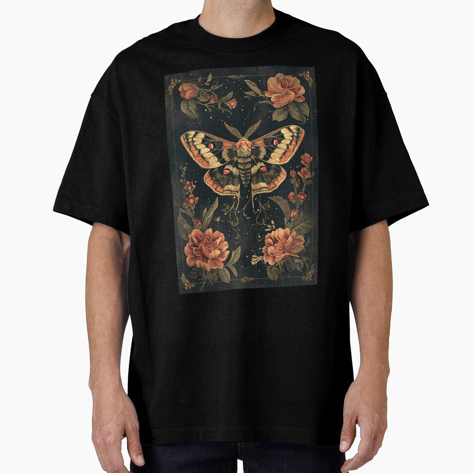 Moth and flowers - dark academia aesthetic - gothic floral feminine vintage old illustration by Fantasy Cache
