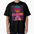 Retro 80s Cyberpunk Synthwave Sunset fast car in Outrun grid design by D-C-Designs
