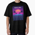 Retro 80s Synthwave Sunset with Palm Trees and Neon Grid by seven things shop