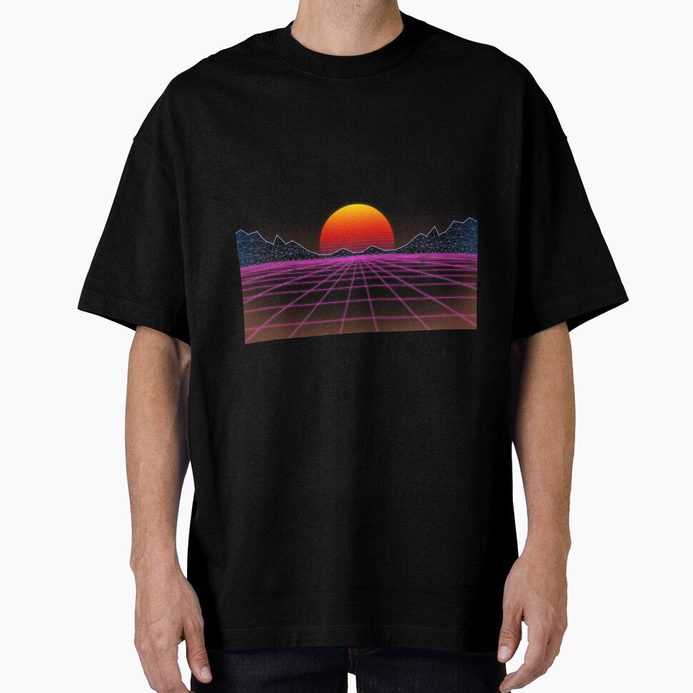 80s retrowave neon grid sunset valley by ibygtr