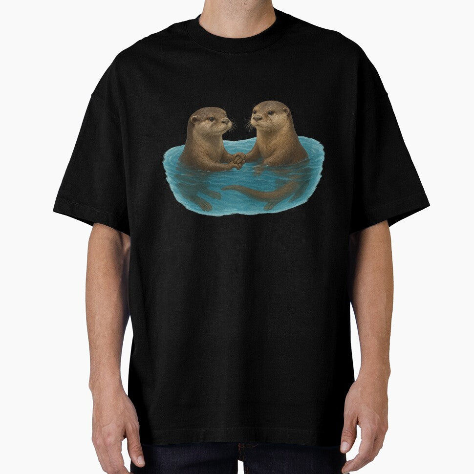 Realistic Digital Drawing - Otters Swimming and Holding Hands by visualvibesss