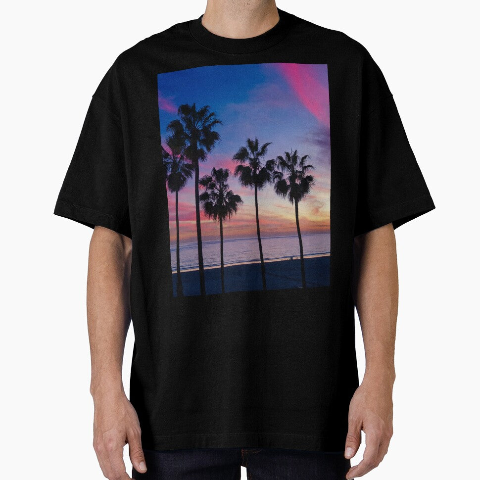 Cotton Candy Pink Palm Tree Ocean Sunset by newburyboutique