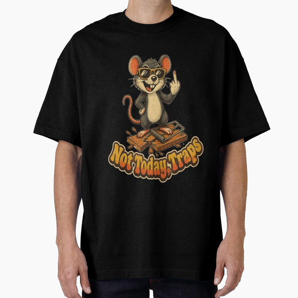Funny Not Today Traps Vintage Shirt 70s Groovy Mouse Middle Finger Sarcastic T-Shirt by ElkasDesign