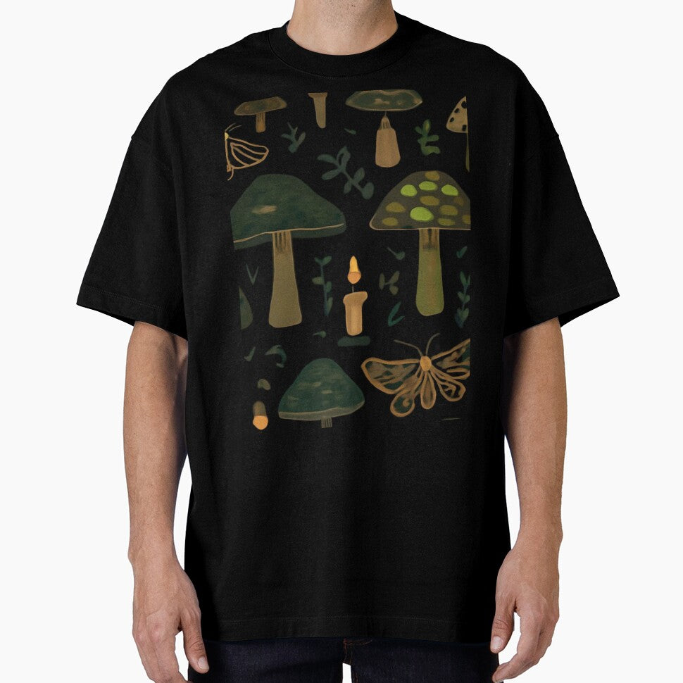 Dark Cottagecore Mushroom Moth And Candle Pattern by bvdesignart