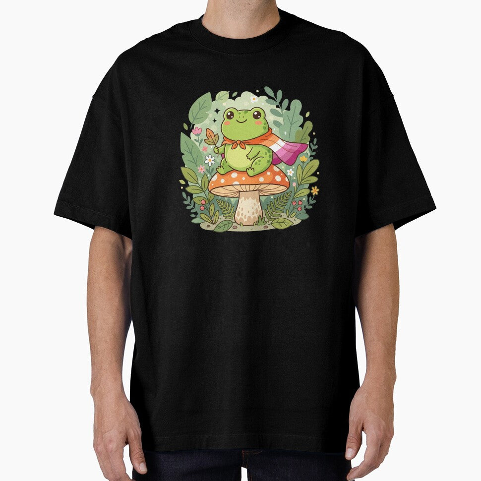 Cute Cozy Frog Pride - Aesthetic Lesbian Flag Mushroom Art by Wittylayer