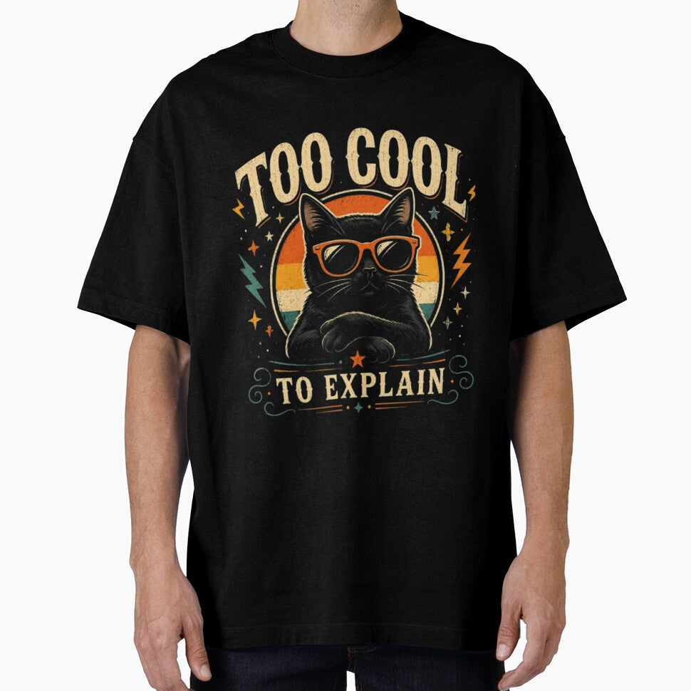 Too Cool to Explain Black Cat Retro Sunglasses Funny Vintage Cool Cat Sticker T-Shirt by TulipsArtDesigns