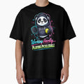 Working Hardly Playing Pickleball Panda Neon Lo-fi Art by Xemora