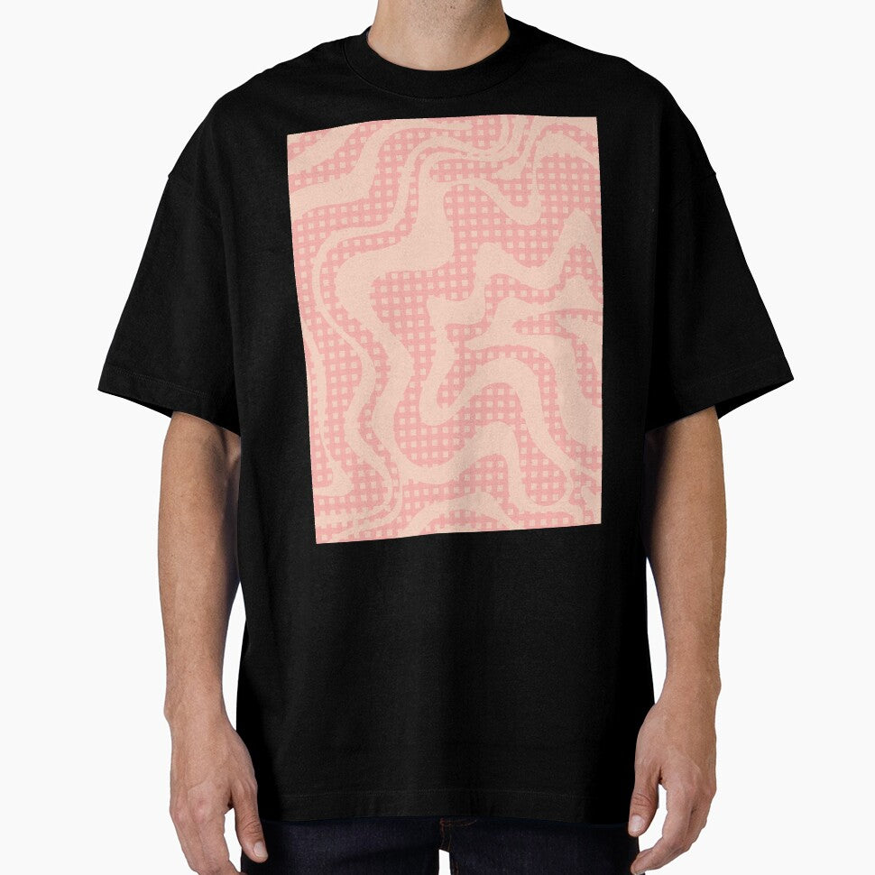 Retro Liquid Swirl Abstract Gingham Check Pattern in Soft Pastel Blush Pink by kierkegaard