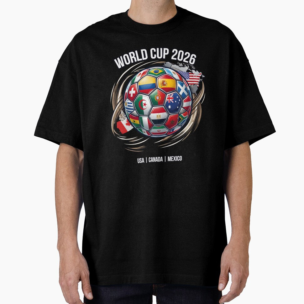 World Cup 2026 Soccer Ball Flags T-Shirt | USA Canada Mexico Host Nations Football Fan Tee by Tee-Aura