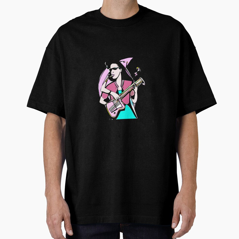 "The Guitar-Playing Woman in a Pink Blouse and Emerald Dress" by FunnyShopGirl