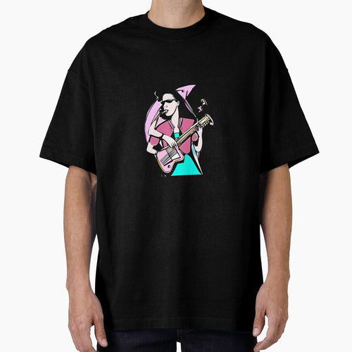 "The Guitar-Playing Woman in a Pink Blouse and Emerald Dress" by FunnyShopGirl