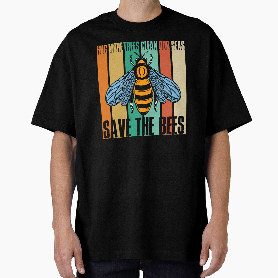 Save The Bees Hug More Trees Clean Our Seas Retro by KrisSidDesigns