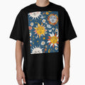 Sun and Moon Floral on Blue by CarrollGene