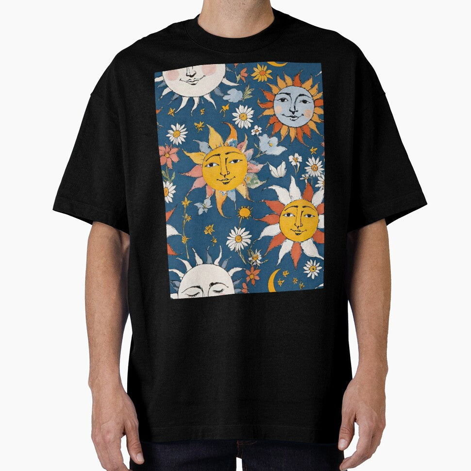 Sun and Moon Floral on Blue by CarrollGene