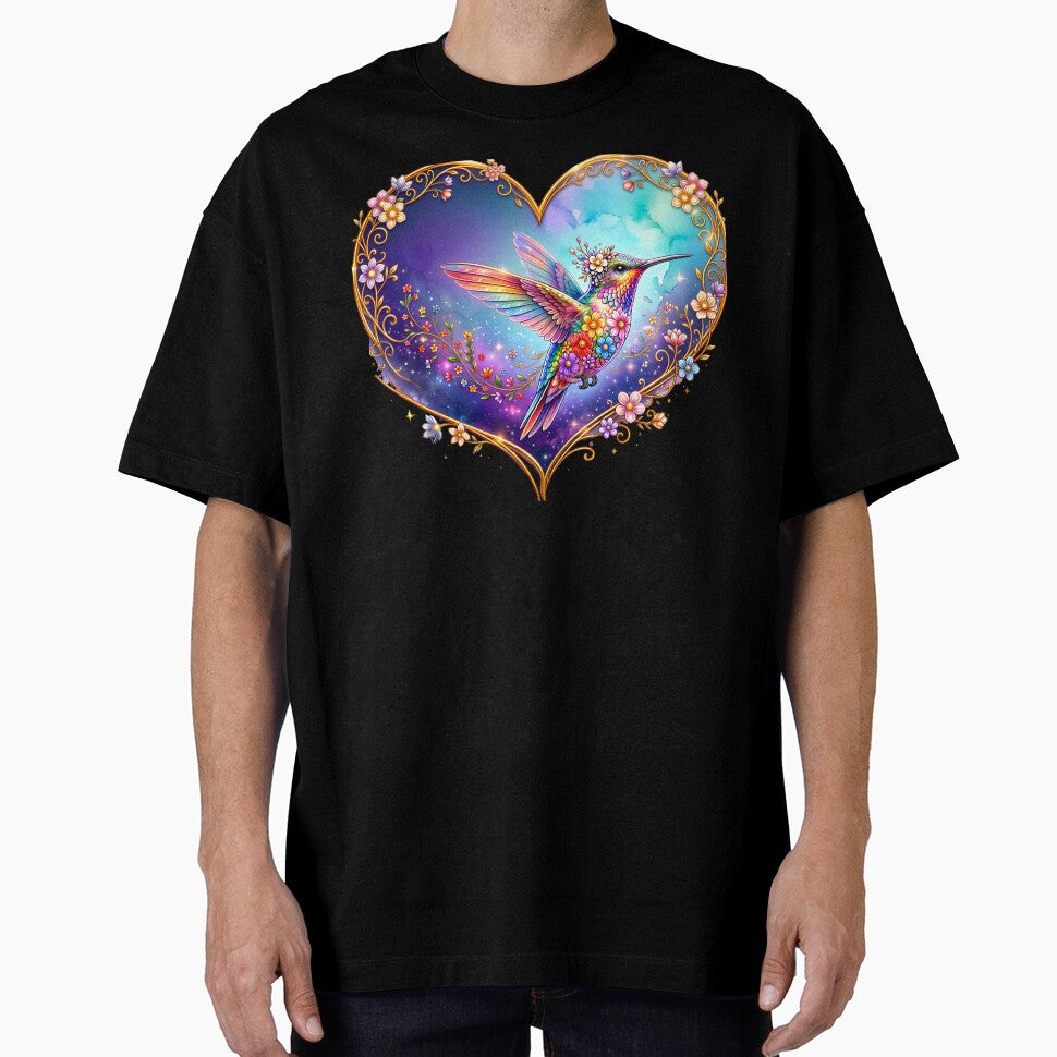 Colorful Hummingbird Heart T-Shirt | Watercolor Bird Heart Design by PIKASSO2026