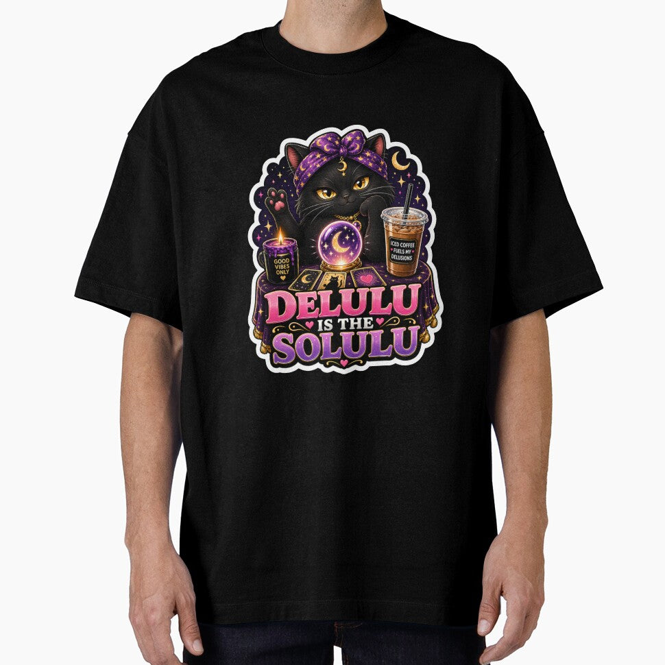 Delulu Is The Solulu Black Cat Sticker by Azerof