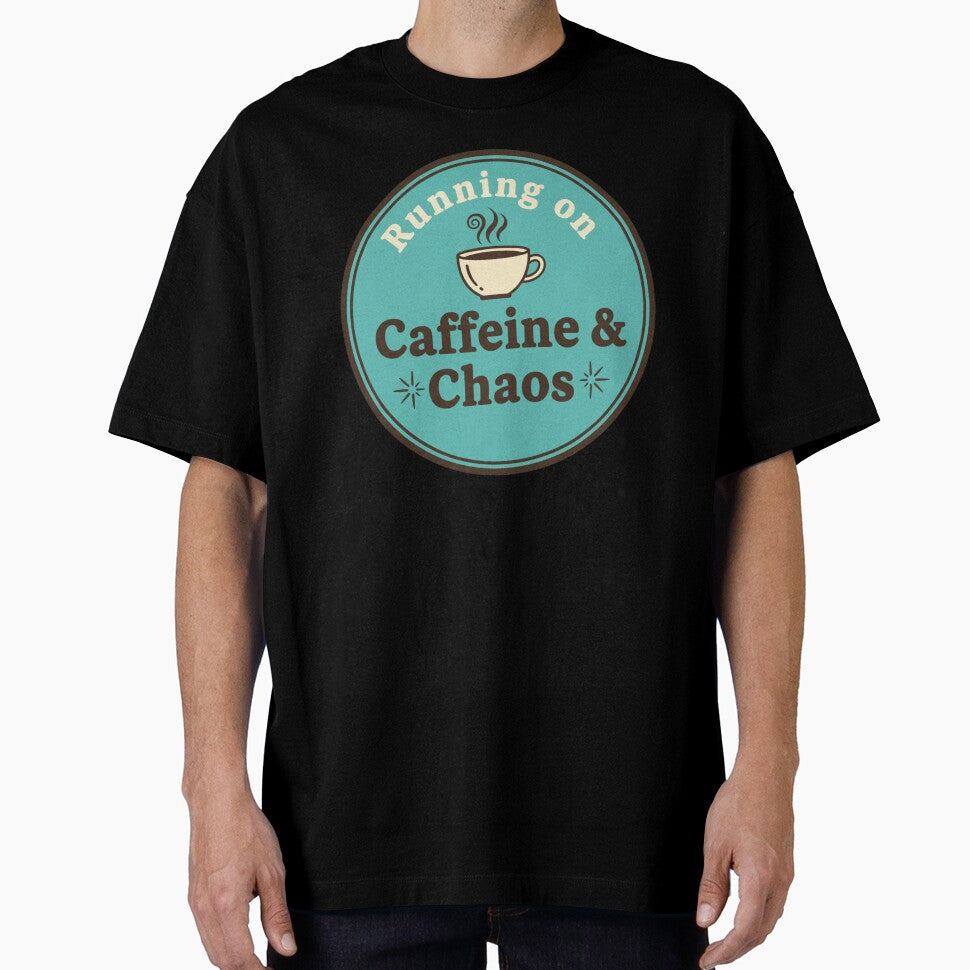 Running on Caffeine & Chaos Retro Minimalist Coffee Badge Teal by PRINTED .