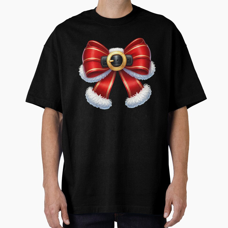 Festive Red Santa Bow with Belt Buckle – Christmas Holiday Tee Design by BlankCanvasHaHa