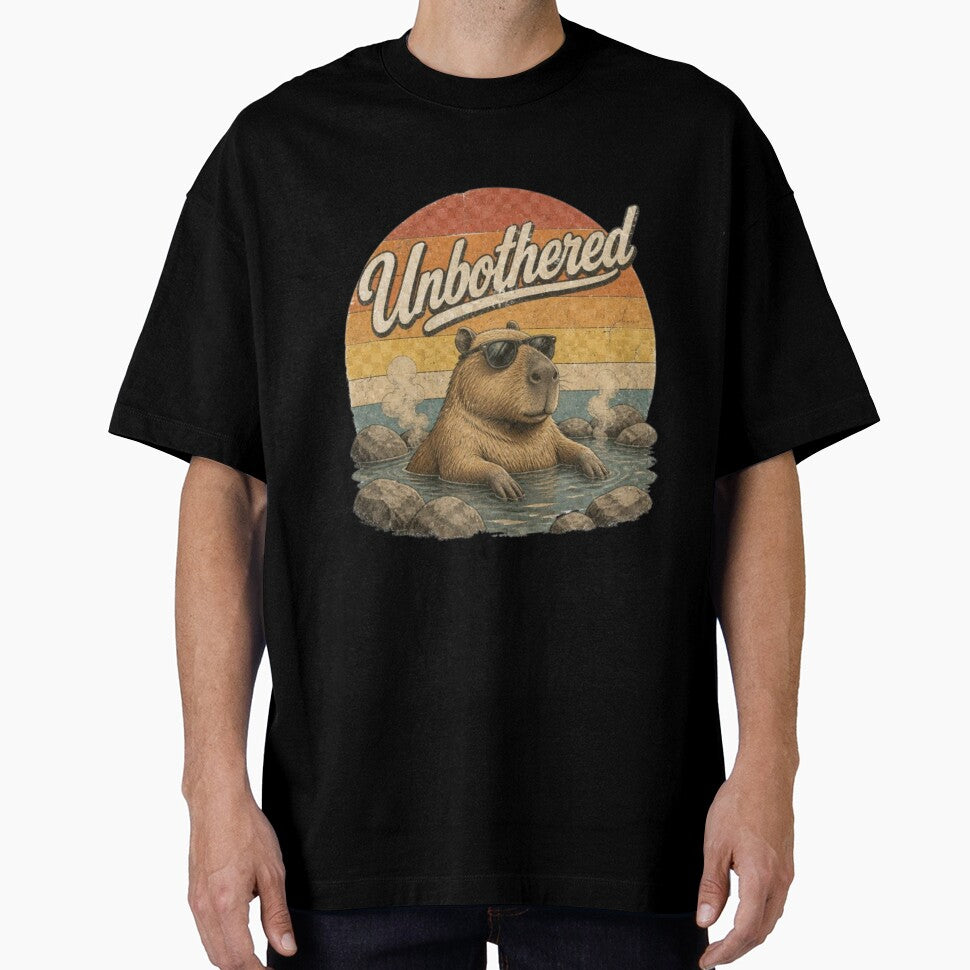 Unbothered Funny Capybara Hot Spring Retro Vintage Sunset by ElkasDesign