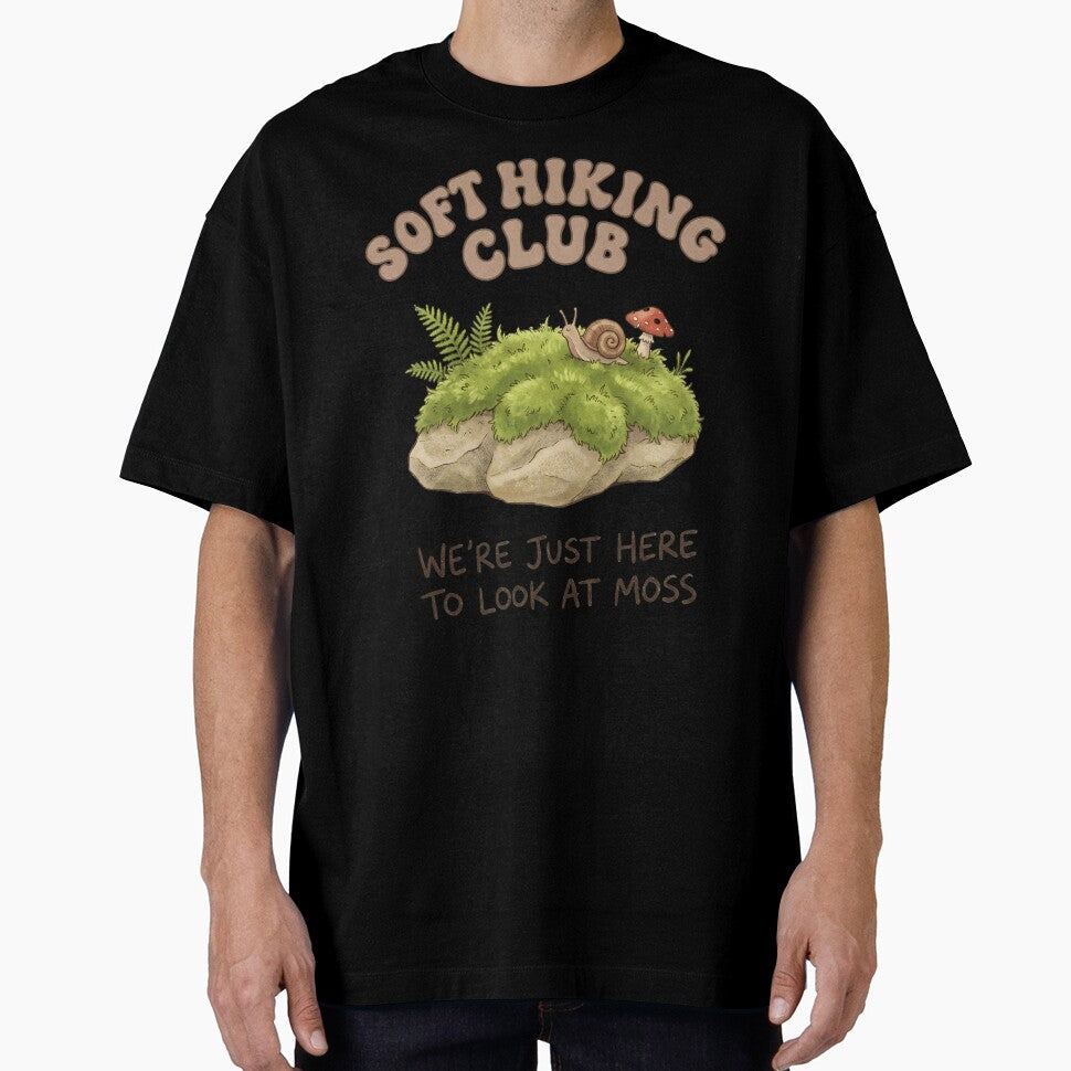 Soft Hiking Club T-Shirt — We're Just Here to Look at Moss, Funny Nature Lover Gift, Cottagecore Hiking Tee by Luminari Creations