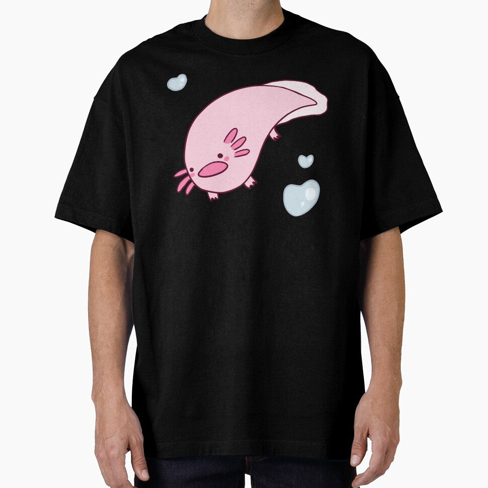 Funny axolotl with heart bubbles by Mayarart