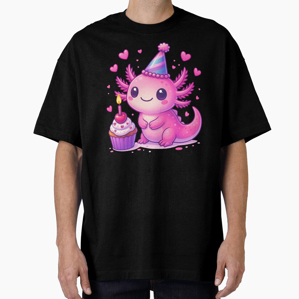 Cute Birthday Axolotl with Cupcake and Party Hat by ArtfulWeave