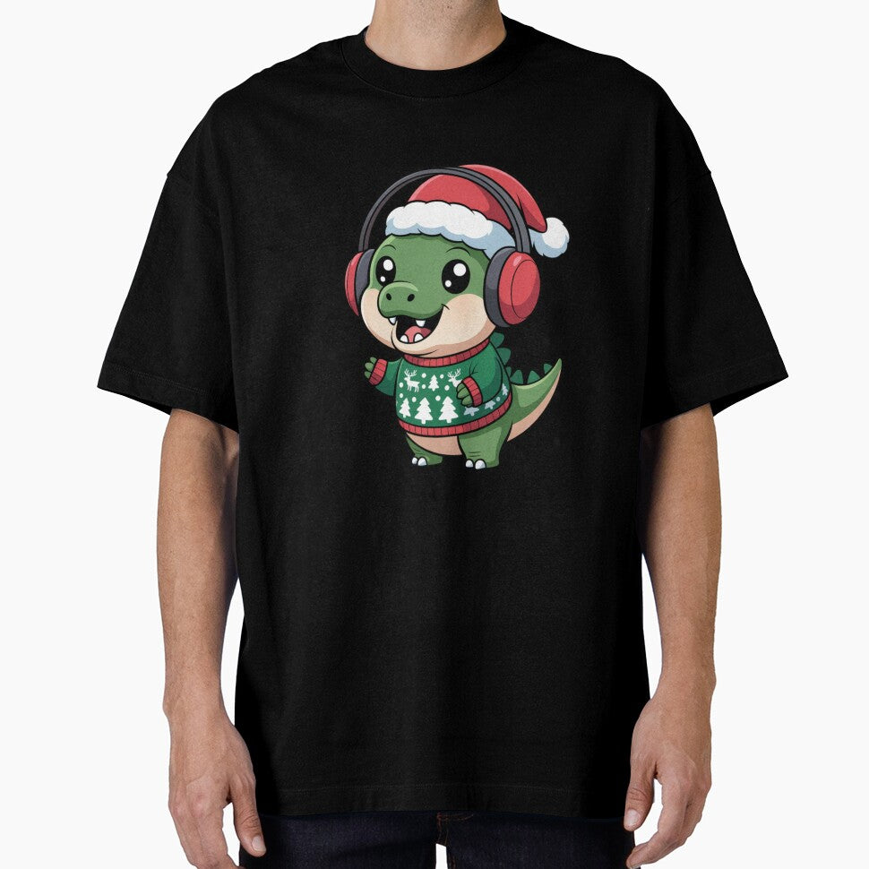 Kawaii Chibi Dinosaur in Ugly Christmas Sweater – Funny Holiday Singing Design by ColorSplash123