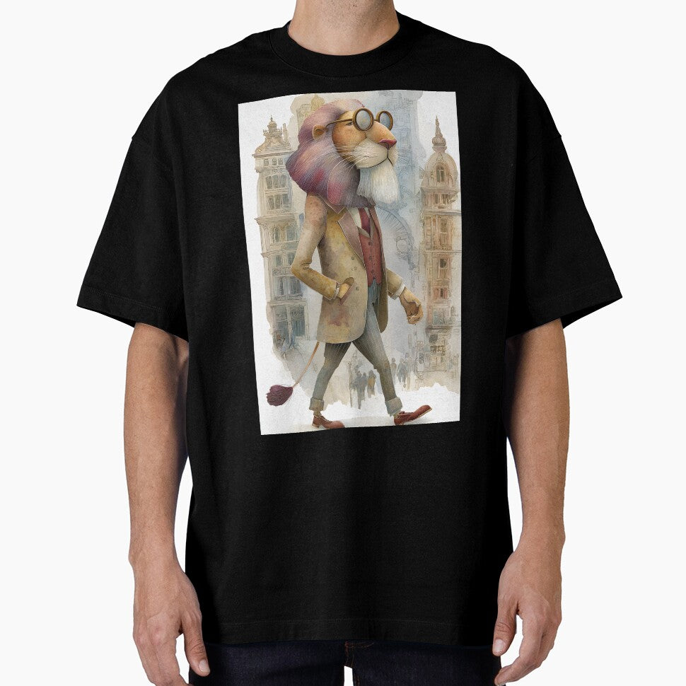 Stylish Lion Walking Through City Streets Elegantly by Artessie