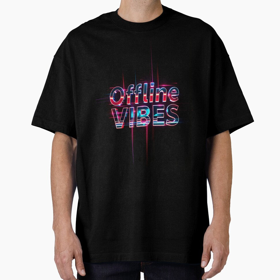 Offline Vibes – Retro Chrome Glitch Art Y2K Design by CMdigit