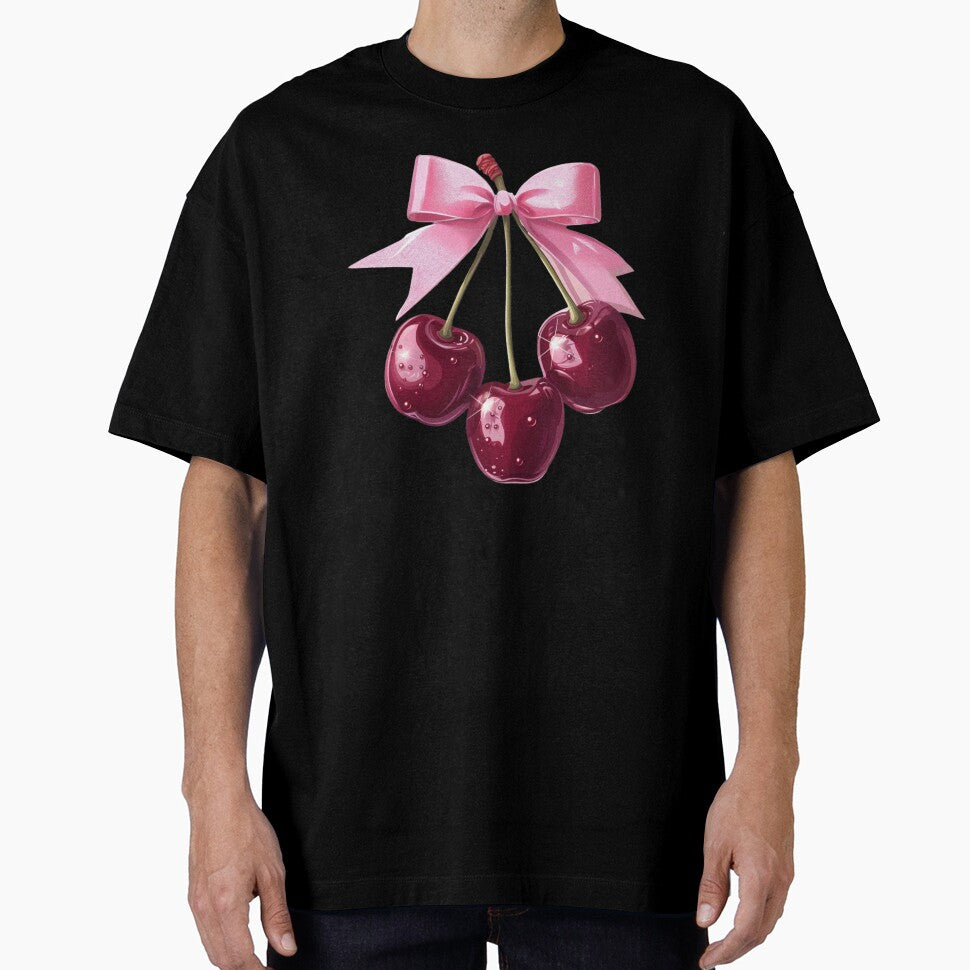 Coquette Aesthetic: Hanging Cherries From Pink Bow by Myra365Art