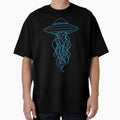 Blue Glow UFO Jellyfish Line Drawing on Black by Ciara Shortall