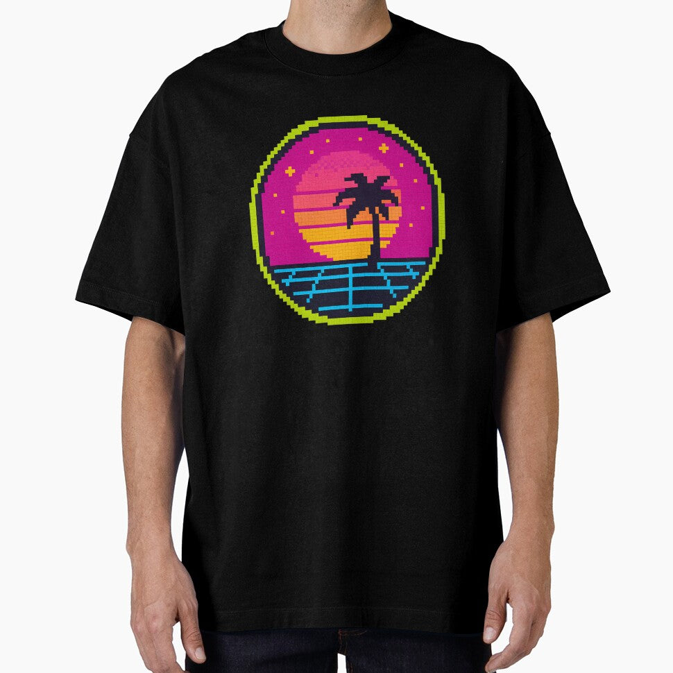 Pixel Sunset Vaporwave Palm Art by MysticArtisan