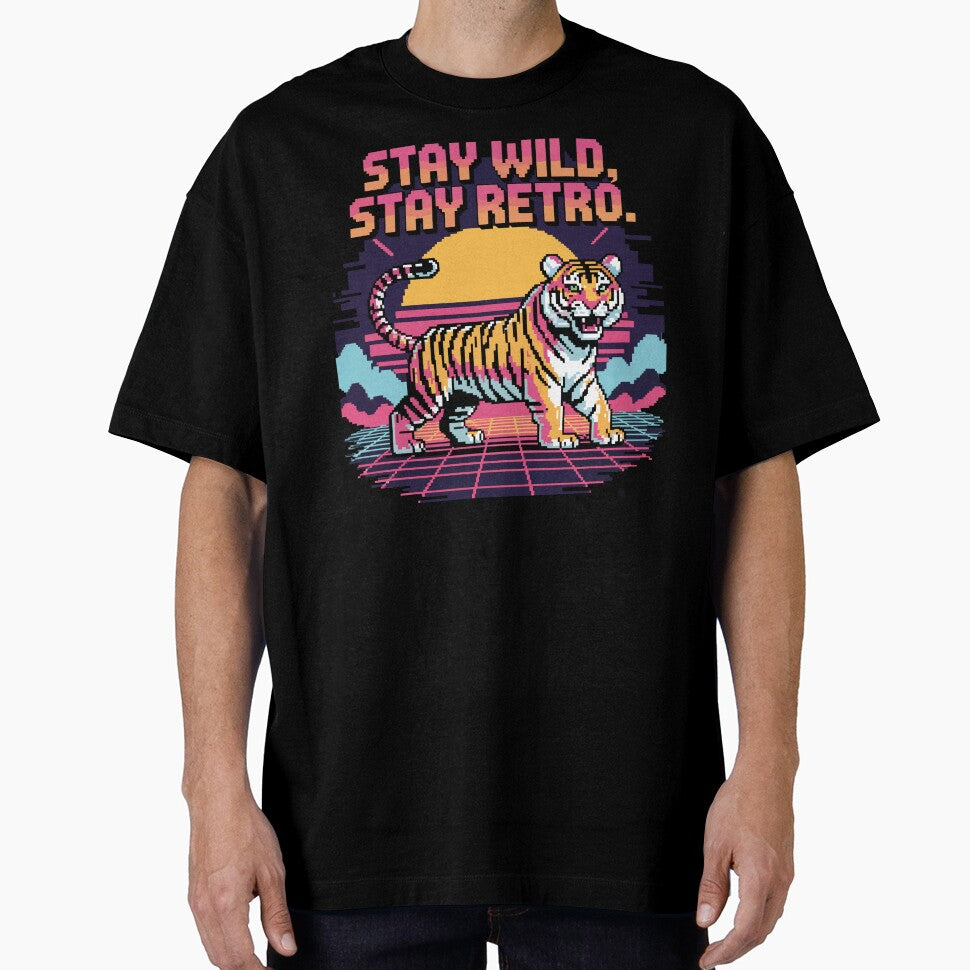 Stay Wild Stay Retro - Neon Pixel Tiger Synthwave by NaturePixel