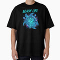 Neon Beach Life Sea Turtle with Bioluminescent Coral and Jellyfish by zoughlal