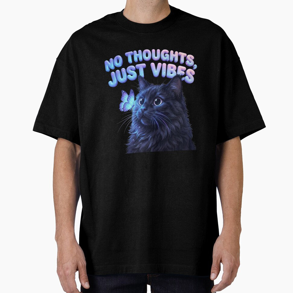No Thoughts Just Vibes Cute Black Cat Meme by DigitalAnnaBanana