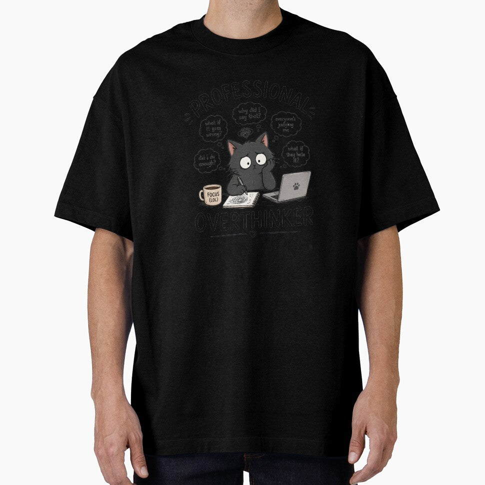 Professional Overthinker Funny Black Cat Design by INVITOARTE